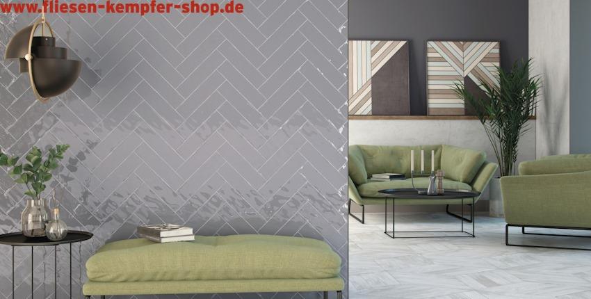 Wandfliese Colonia grey glänzend 7,5x30 cm, Retro / Vintage